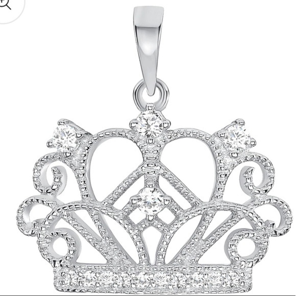 Silver 925 Rhodium Plated Cubic Zirconia Crown Pendant